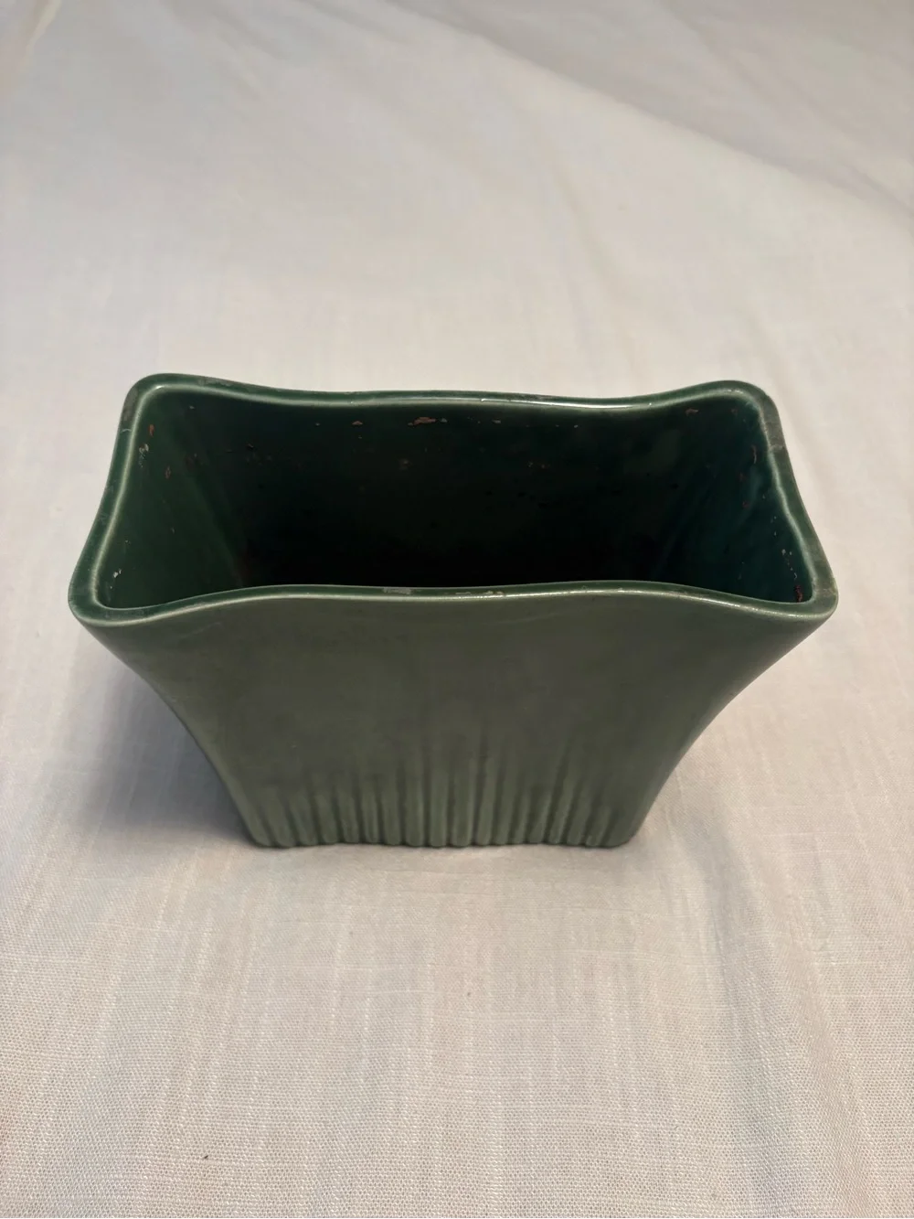 Vintage Green Ribbed Ceramic Planter Mid-Century Pottery USA